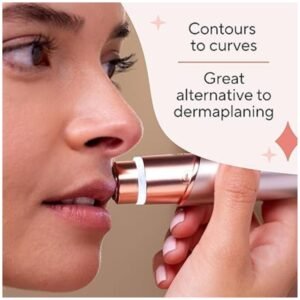 Facial hair remover providing painless dermaplaning for flawless, smooth skin.