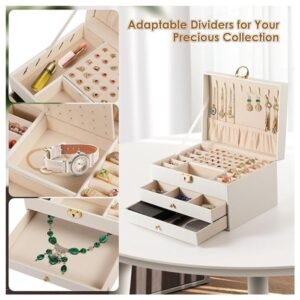The spacious drawers and layers of the 3-layer jewelry box offering large storage capacity for jewelry and accessories
