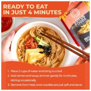 Delicious serving of Organic Millet & Brown Rice Ramen, served as a stir fry or soup dish