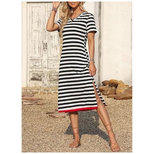 Women's short sleeve summer maxi dress with striped design