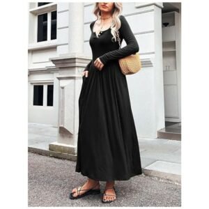 Comfortable and fashionable long sleeve maxi dress with easy-care fabric for everyday wear.