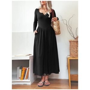 Comfortable and fashionable long sleeve maxi dress with easy-care fabric for everyday wear.