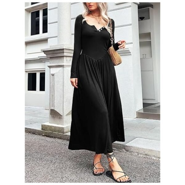 Comfortable and fashionable long sleeve maxi dress with easy-care fabric for everyday wear.