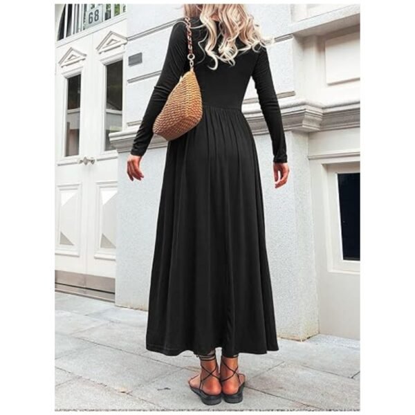 Comfortable and fashionable long sleeve maxi dress with easy-care fabric for everyday wear.