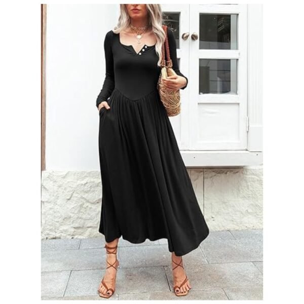 Comfortable and fashionable long sleeve maxi dress with easy-care fabric for everyday wear.