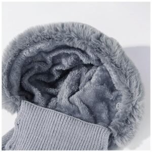 Soft and warm inner lining of fleece hooded scarf hat, providing comfort and insulation for winter outdoor activities.