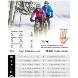 Size chart for winter gloves showcasing measurements for the perfect fit for men and women.