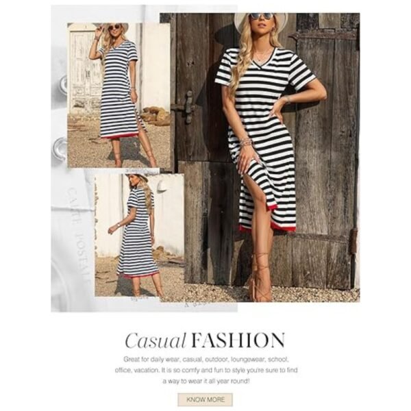 Women's short sleeve summer maxi dress with striped design
