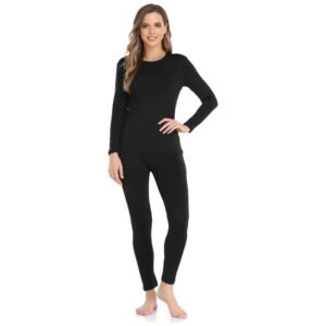 Full view of women's thermal underwear set featuring a long sleeve top and matching bottoms, designed for cold-weather layering.