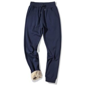 "Full view of men's sherpa-lined fleece jogger pants showcasing their cozy and warm design for winter