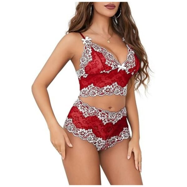 Side view of lace longline bralette and shortie set, highlighting the flattering silhouette and delicate lace material