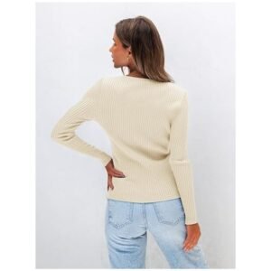 Back view of the women's long sleeve turtleneck sweater, highlighting the clean design and slim fit silhouette.