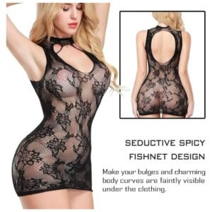 Close-up of mesh texture on fishnet lingerie bodysuit, showing soft fabric and delicate weave