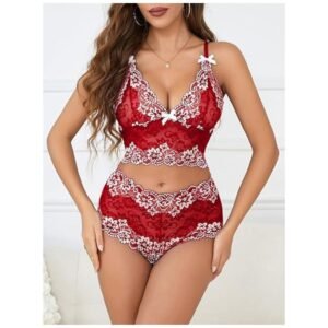 Model wearing lace longline bralette and shortie set, demonstrating the flattering fit and elegant lace design