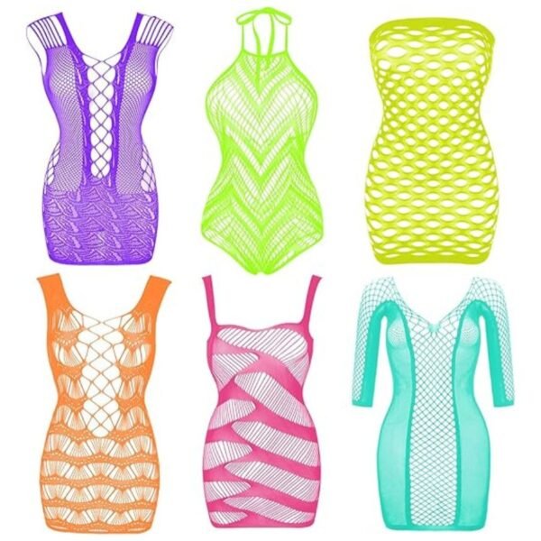 Front View of Fishnet Lace Bodysuit Set