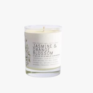 Natural soy wax candle with musky jasmine, warm honey, and orange blossom scent.