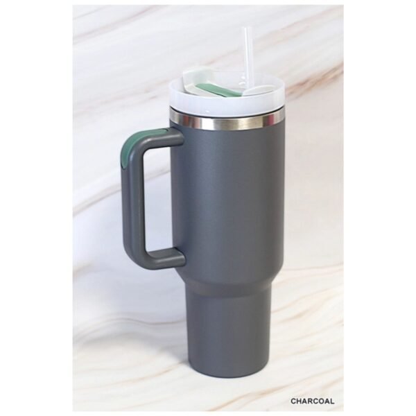 40oz stainless steel tumbler with straw and ergonomic handle