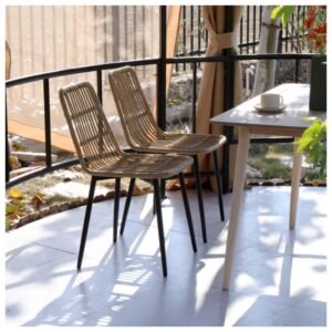 Bangkok set of 5 metal and rattan dining chairs for modern interiors