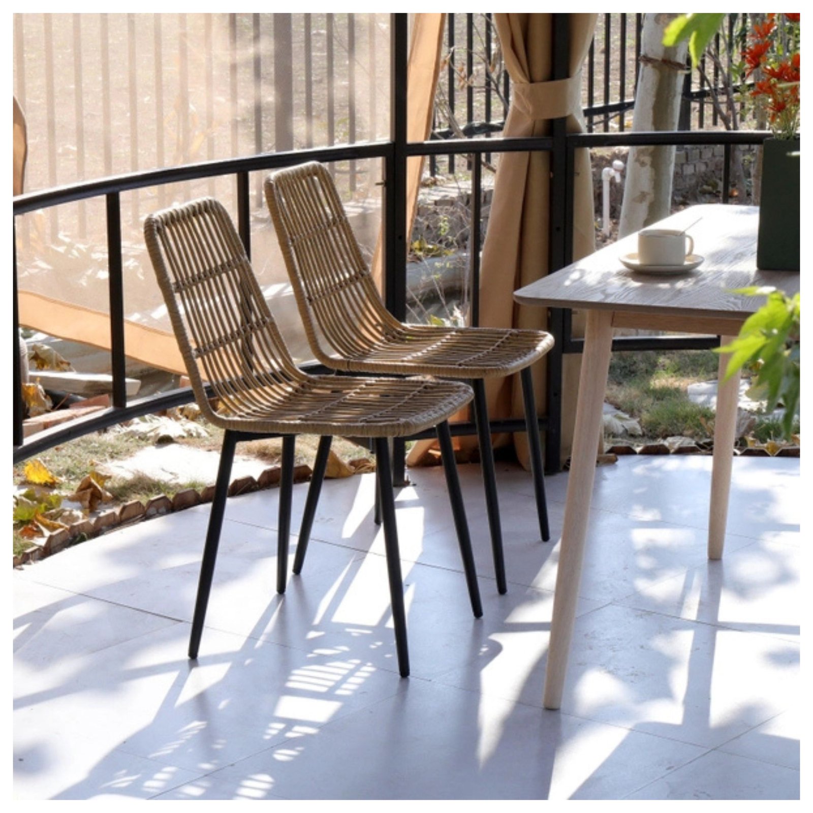 1 Bangkok set of 5 metal and rattan dining chairs for modern interiors