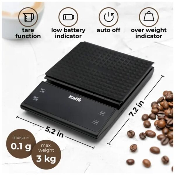 Dimensions of the Kaffe Digital Food Scale, emphasizing its compact and sleek design