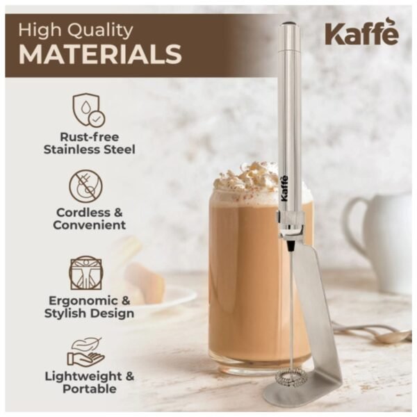 Close-up of the durable stainless steel whisk on the KF6020 milk frother, ensuring rust resistance and long-lasting performance.