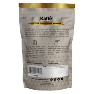 Back view of the Colombian coffee bag showing product details, brewing instructions, and storage recommendations