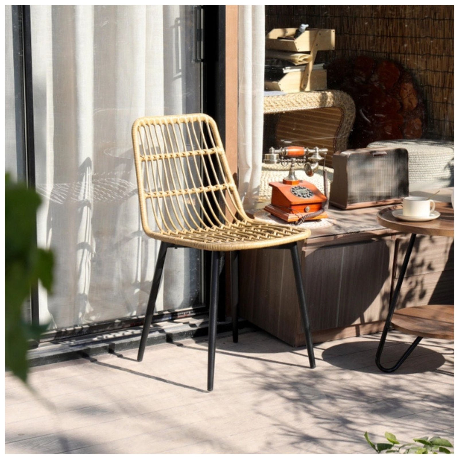 2 Bangkok set of 5 metal and rattan dining chairs for modern interiors