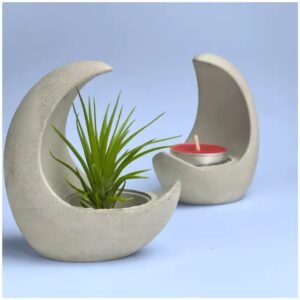 Half moon air plant holder – smooth concrete crescent planter for Tillandsia.