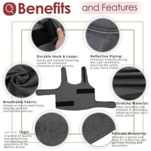 List of benefits for the dog anxiety vest, including anxiety relief, comfort, and ease of use for various stressful situations.