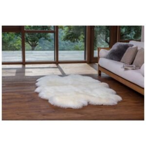 Luxurious Australian sheepskin rug placed on the floor, enhancing the room's decor