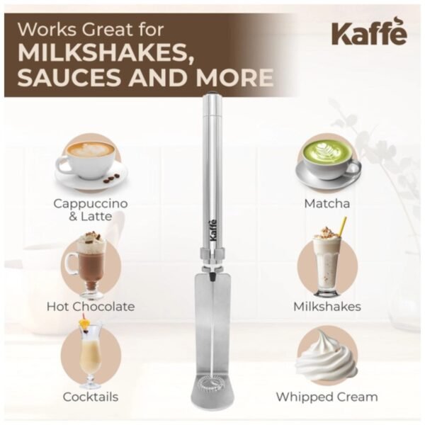 KF6020 milk frother creating rich, creamy foam in a coffee cup, perfect for lattes and cappuccinos