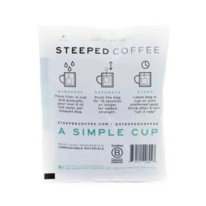 Back view of Breakwater French Roast Coffee Steeped Bag highlighting product details and eco-friendly features