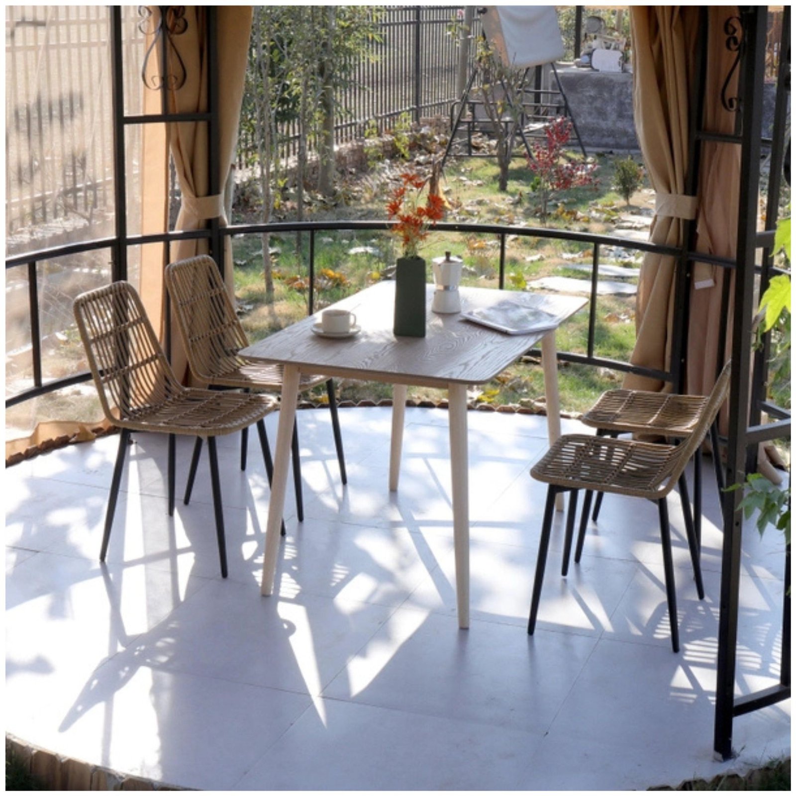 3 Bangkok set of 5 metal and rattan dining chairs for modern interiors