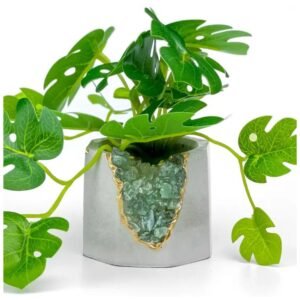 Green apatite geode planter – crystal and concrete pot for succulents and air plants