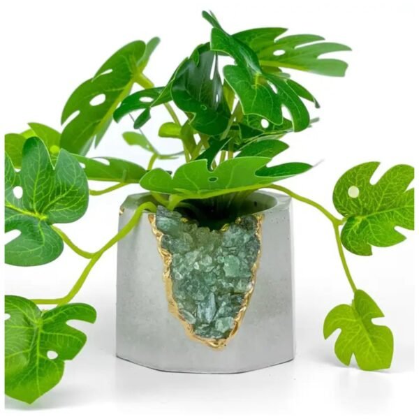 Green apatite geode planter – crystal and concrete pot for succulents and air plants