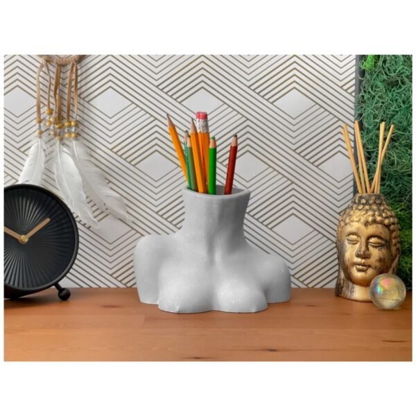 Large female body vase – artistic concrete boob vessel for home decor.