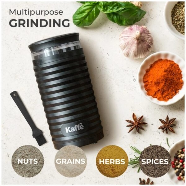 Kaffe Electric Coffee Grinder grinding coffee beans, herbs, and spices.