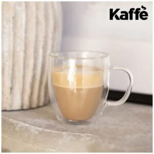 Close-up of the Kaffe 16oz Glass Coffee Mugs, showcasing the high-quality tempered borosilicate glass.