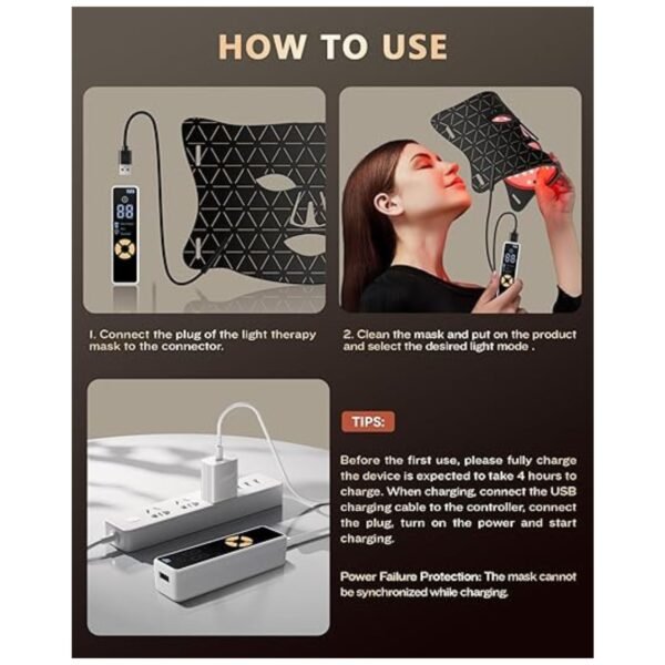 Step-by-step guide on how to use the LED light therapy mask, from setup to operation
