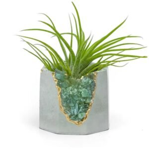 Green apatite geode planter – crystal and concrete pot for succulents and air plants