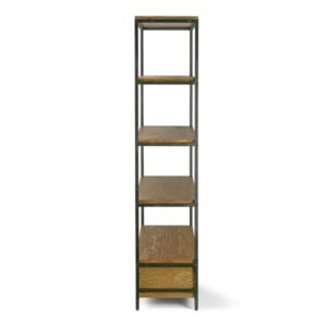 Alta Brown Pine Wood Display Shelf Etagere with Black Metal Frame and Two Bottom Drawers"