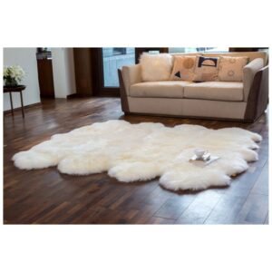 Luxurious Australian sheepskin rug placed on the floor, enhancing the room's decor