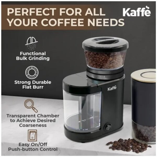 The Wholesale Kaffe Electric Burr Coffee Grinder ensures uniform grinding for enhanced coffee aroma and flavor