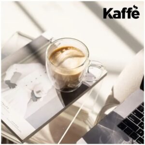 Close-up of the Kaffe 16oz Glass Coffee Mugs, showcasing the high-quality tempered borosilicate glass.