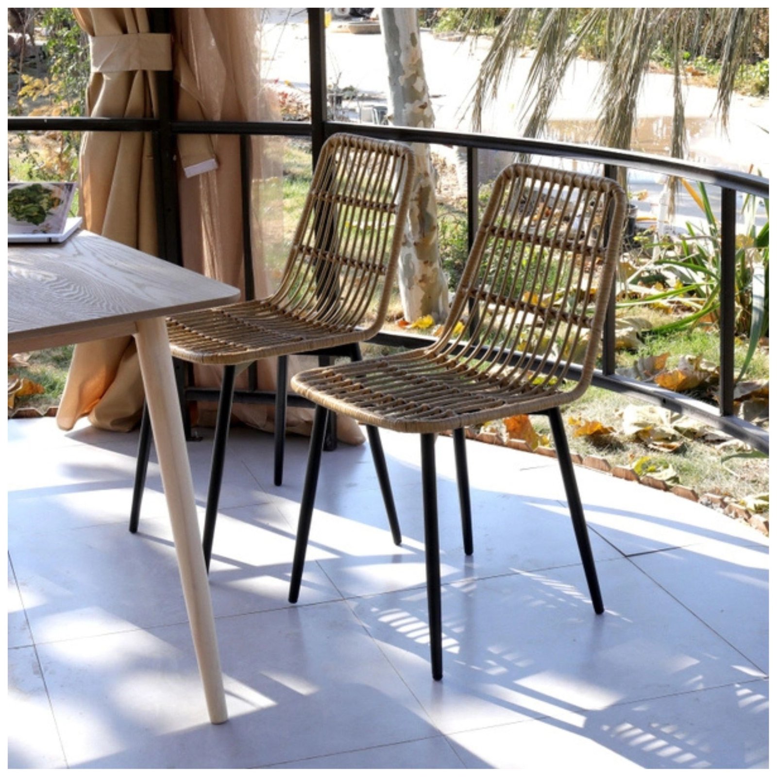 5 Bangkok set of 5 metal and rattan dining chairs for modern interiors