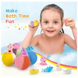 Baby enjoying bath time with colorful bubbles