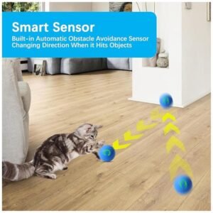 Close-up of the motion-activated ball, responding to the cat's movements for engaging playtime.