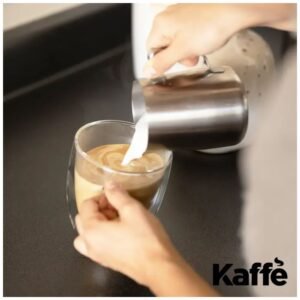 Close-up of the Kaffe 16oz Glass Coffee Mugs, showcasing the high-quality tempered borosilicate glass.