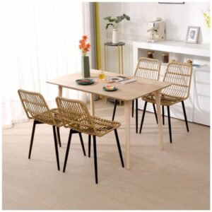 Bangkok set of 5 metal and rattan dining chairs for modern interiors