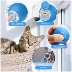 Diagram showcasing easy steps to activate and adjust the speed modes of the interactive cat toy